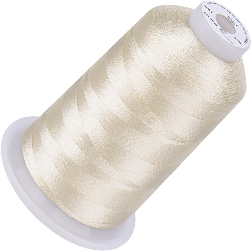 simthread 5500Yds Embroidery Thread, 5000M High-Yardage 40WT 100% Polyester Thread – 170+ Vivid Colors, High-Speed Rated – Compatible with Brother, Singer, Janome & More - Ivory 902 - Image 1